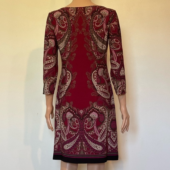 LOFT Paisley Shift Dress Burgundy Pink Size 4 | 3/4 Sleeve - Picture 2 of 8